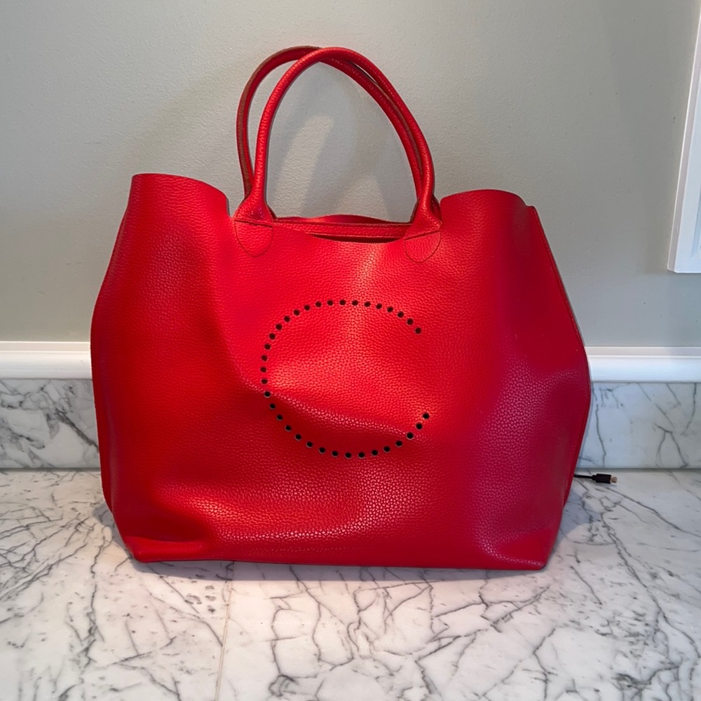 Mark & Graham red leather tote, C initial